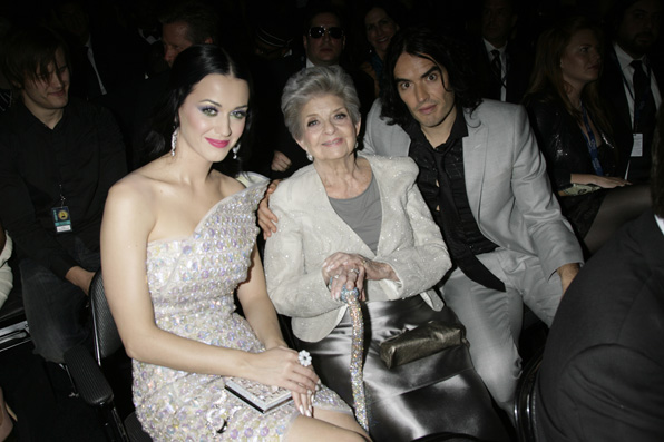 (2011) Katy looks straight out of a fairytale tucked beside her grandmother Ann Hudson and then-husband Russell Brand.