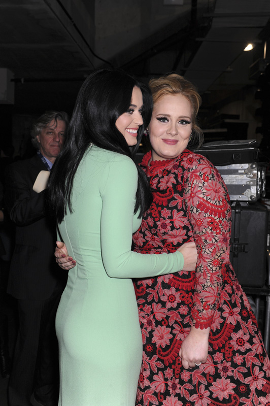 (2013) Katy and Adele in the same photo? Stop! It must be someone’s birthday. (Photo by: Corbis)
