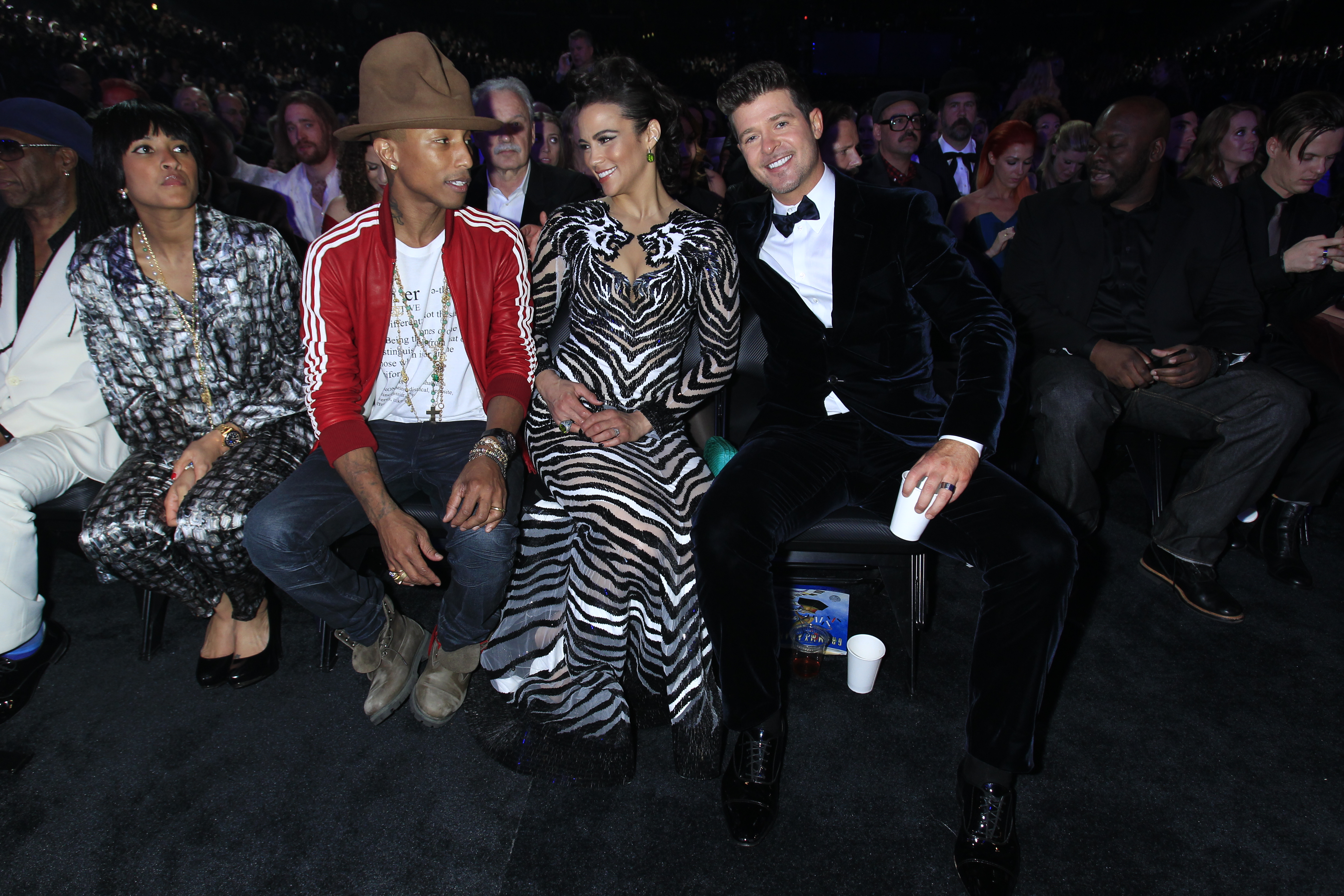 Pharrell, Paula Patton and Robin Thicke - GRAMMYs 2014 - CBS.com