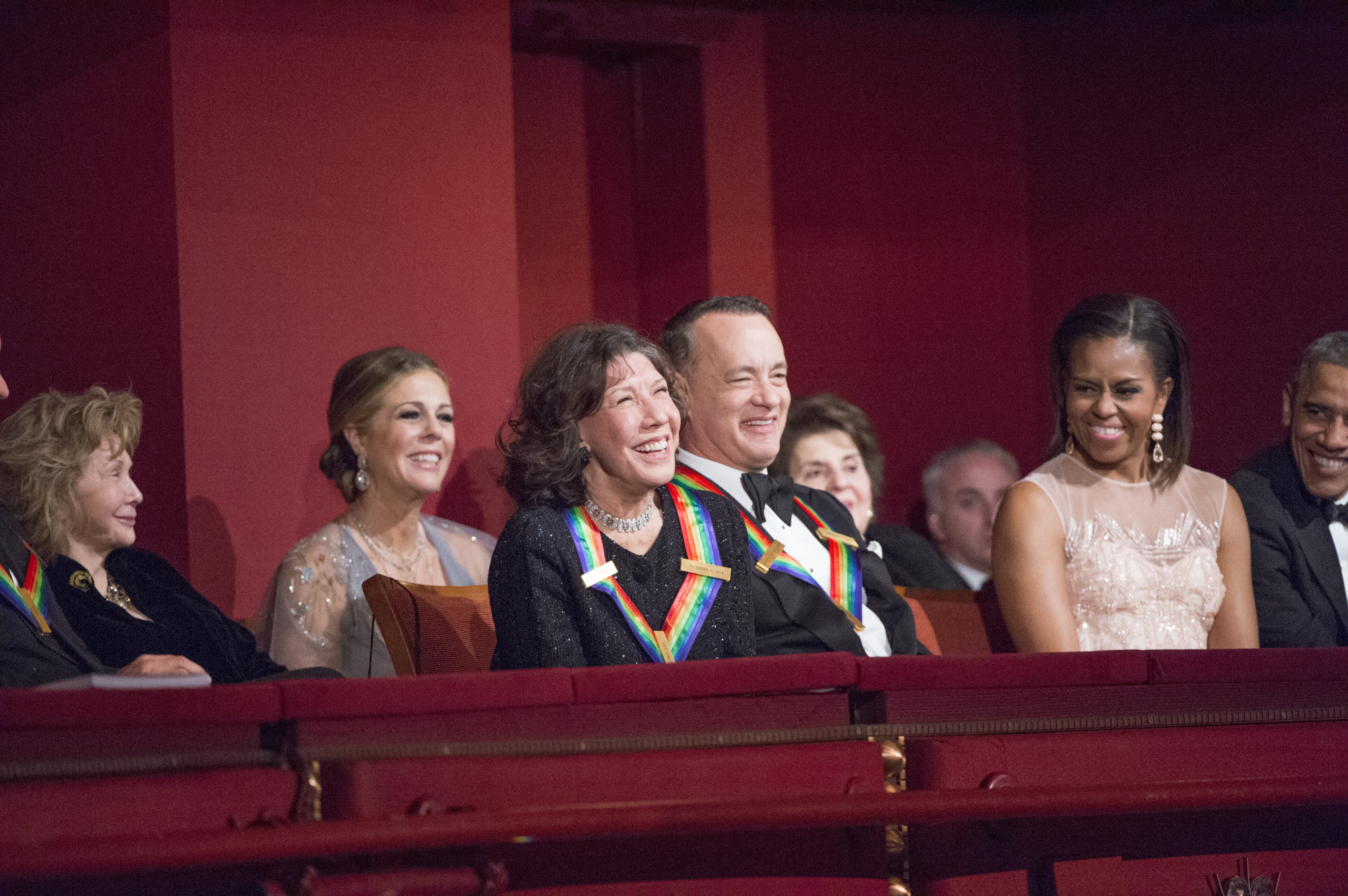 Jane Wagner, Rita Wilson, Lily Tomlin, Tom Hanks, First Lady Michelle Obama, and President Barack Obama