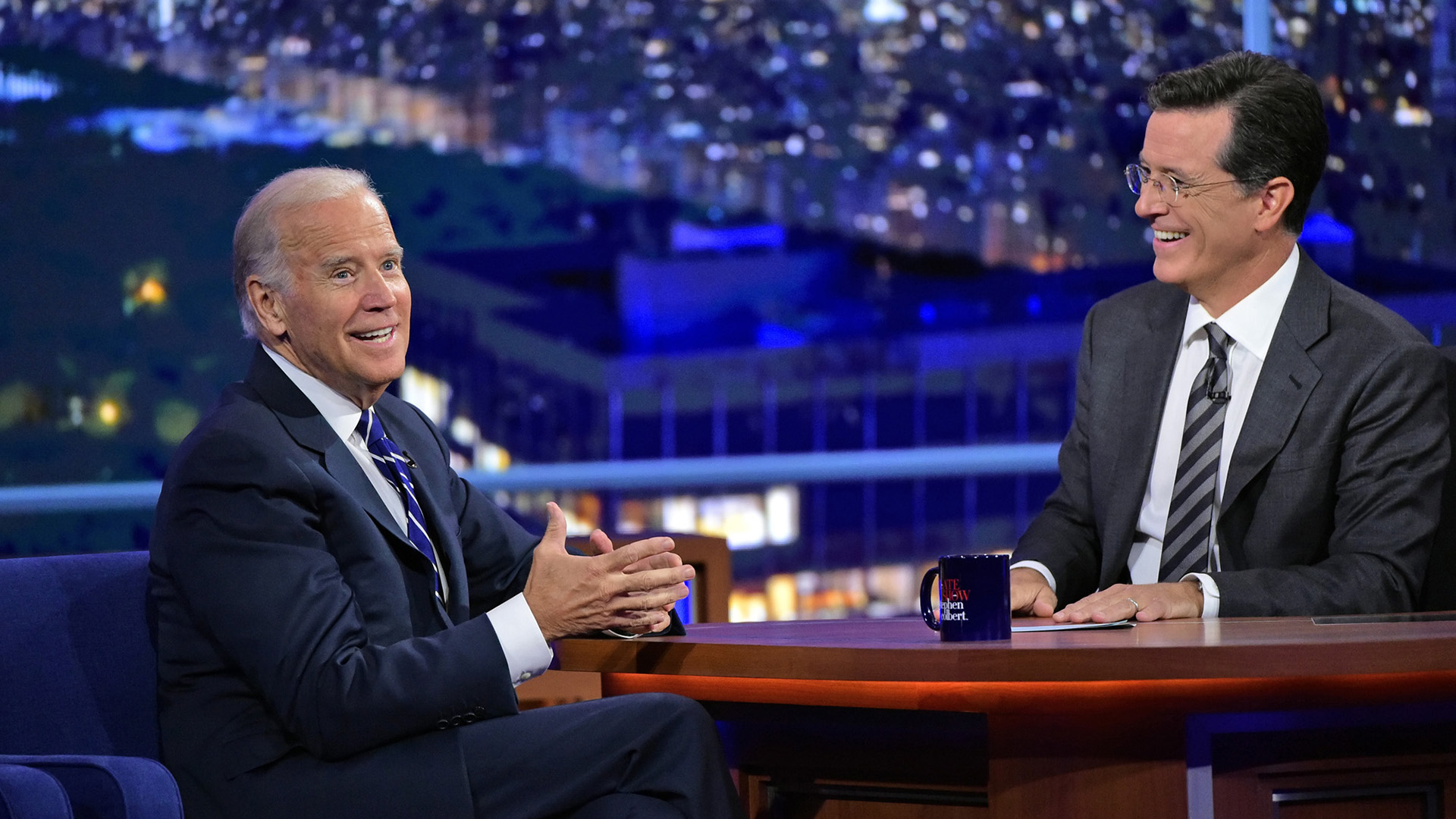 Joe Biden and Stephen Colbert