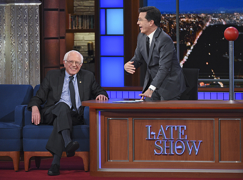 Senator Bernie Sanders and Stephen Colbert