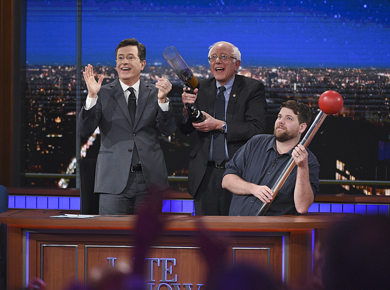 Senator Bernie Sanders and Stephen Colbert