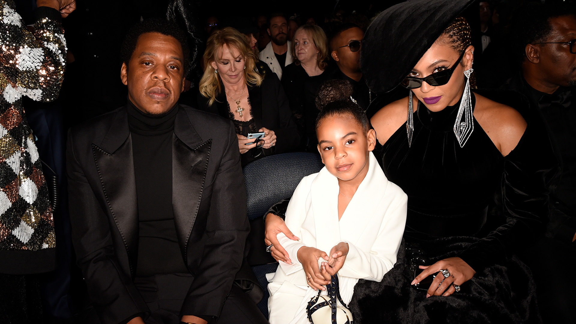 Beyoncé, 60th GRAMMY Awards nominee JAY-Z, and their daughter Blue Ivy nonchalantly give the camera some love.