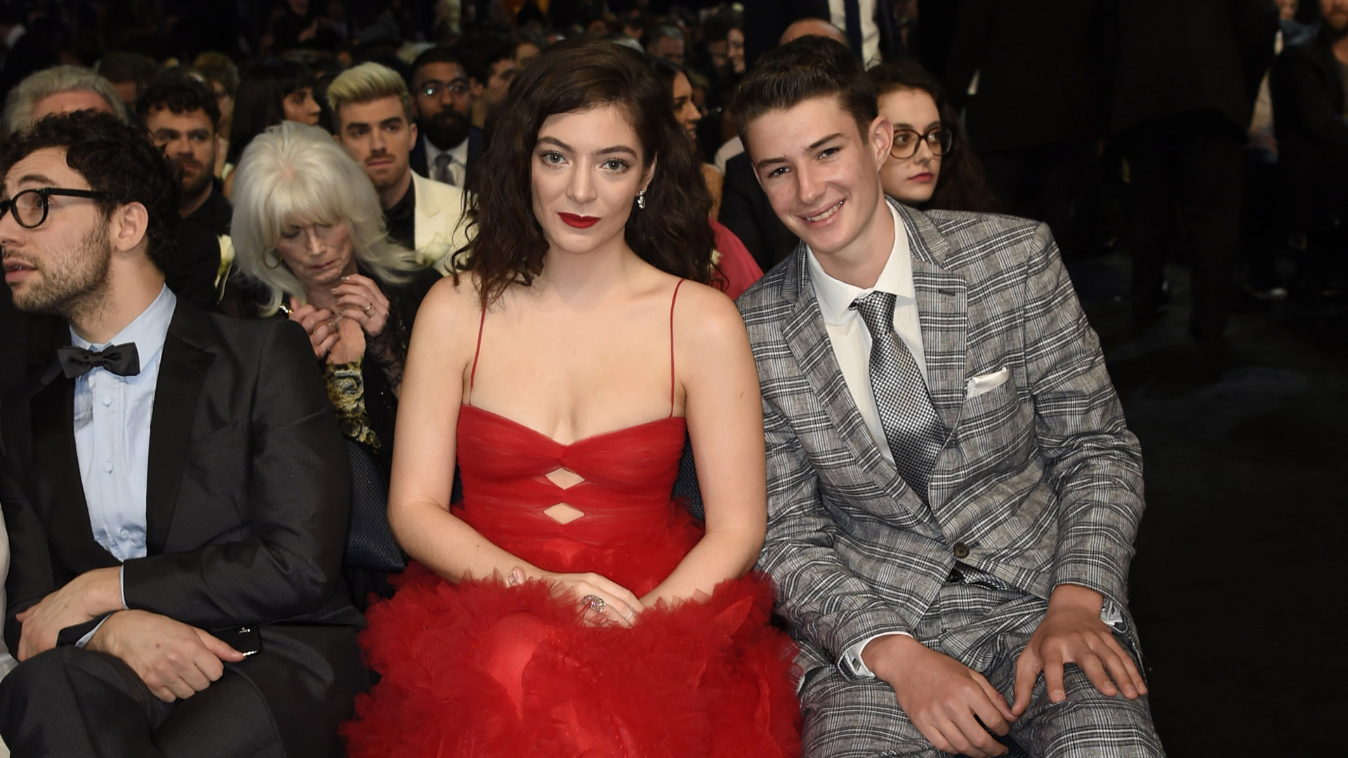 Album Of The Year nominee Lorde sits between singer/producer Jack Antonoff and her brother, Angelo Yelich-O'Connor.