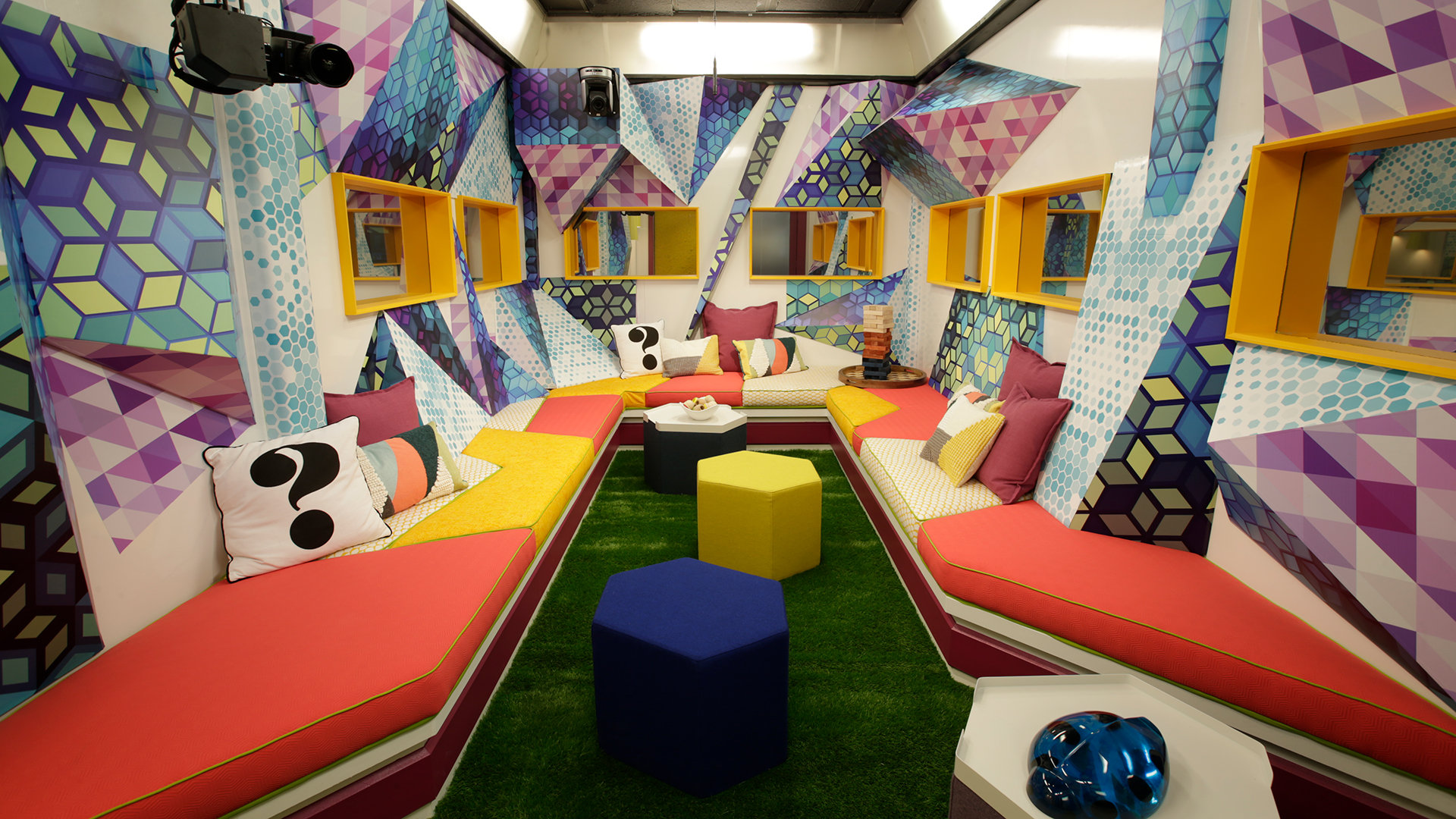The Kaleidoscope Lounge is a party of patterns, with multi-dimensional shapes and colorful graphics.