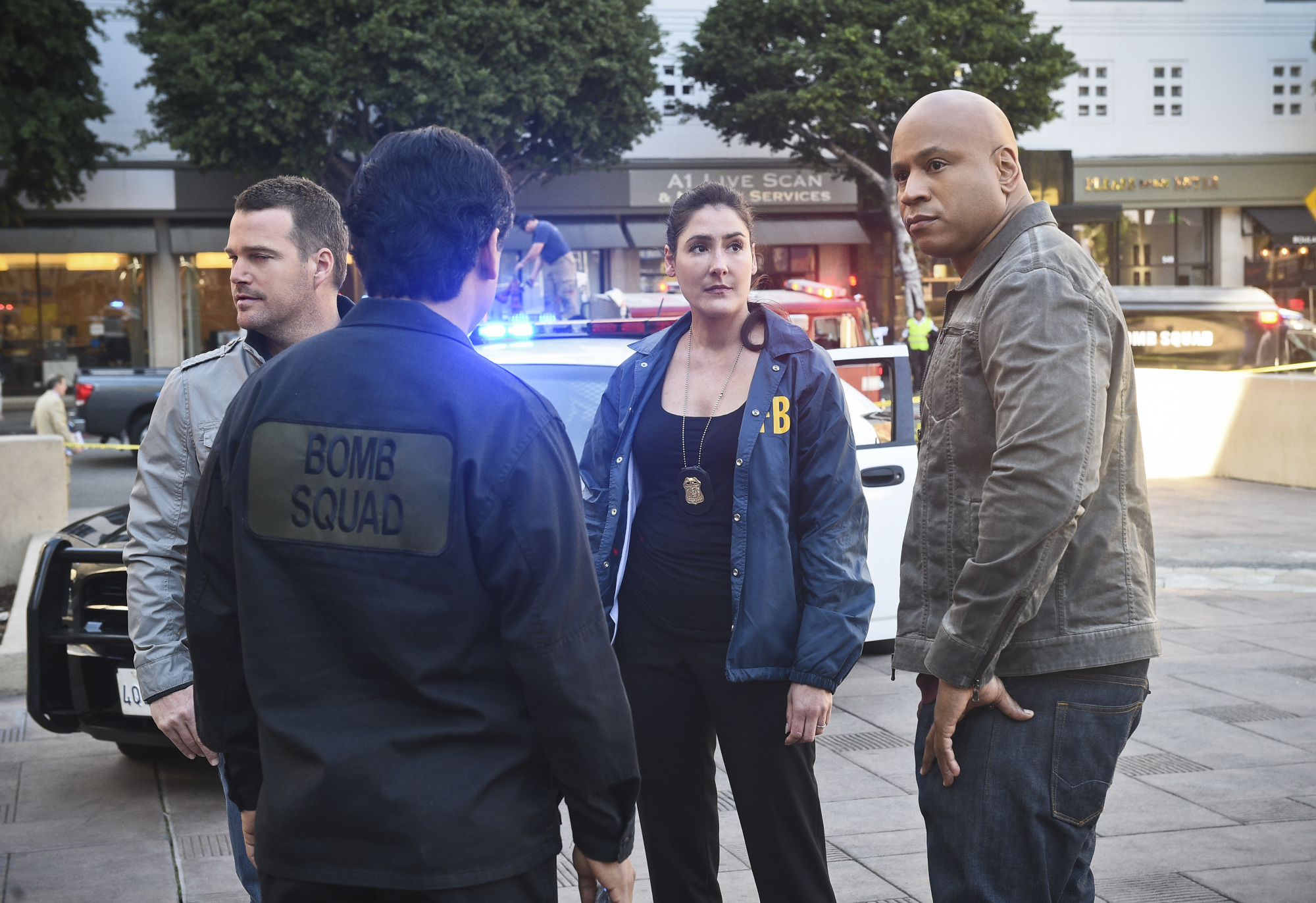 Chris O'Donnell as Special Agent G. Callen, Alicia Coppola as FBI Senior Special Agent Lisa Rand, and LL COOL J as Special Agent Sam Hanna