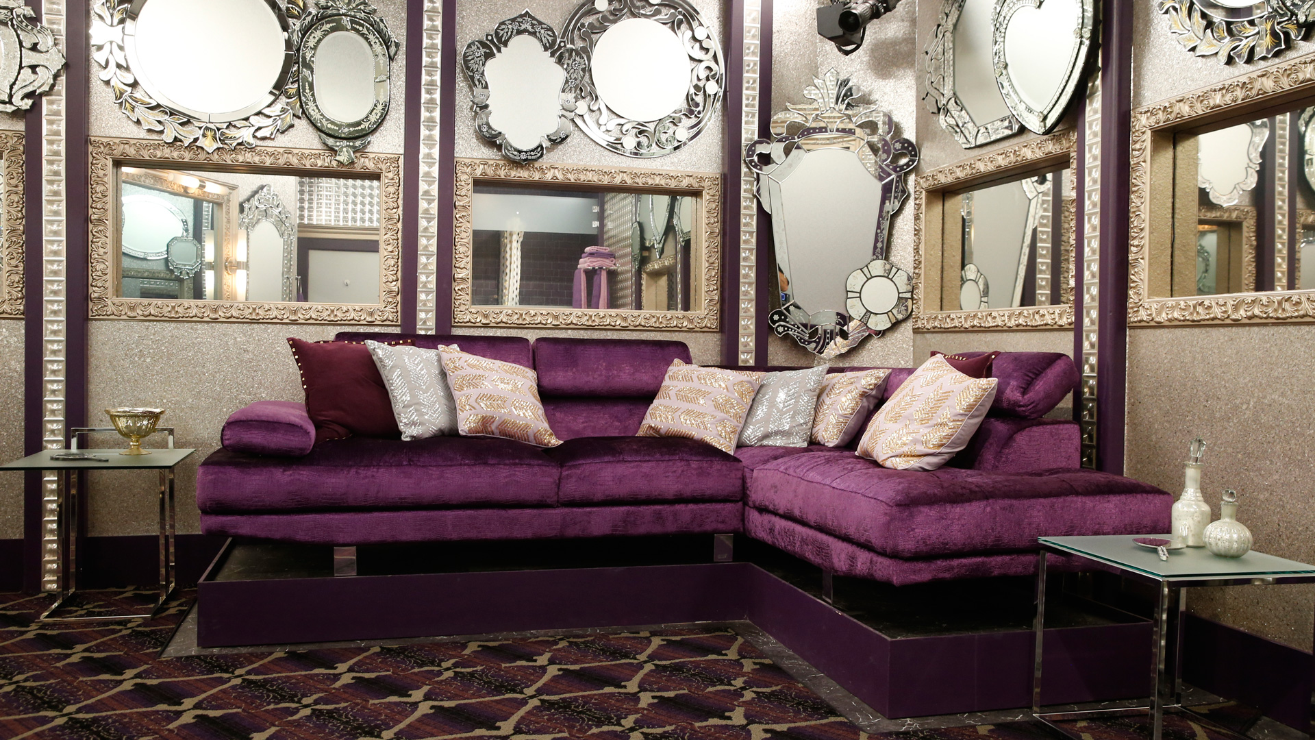 Shades of purple and silver give this room a most sophisticated touch.