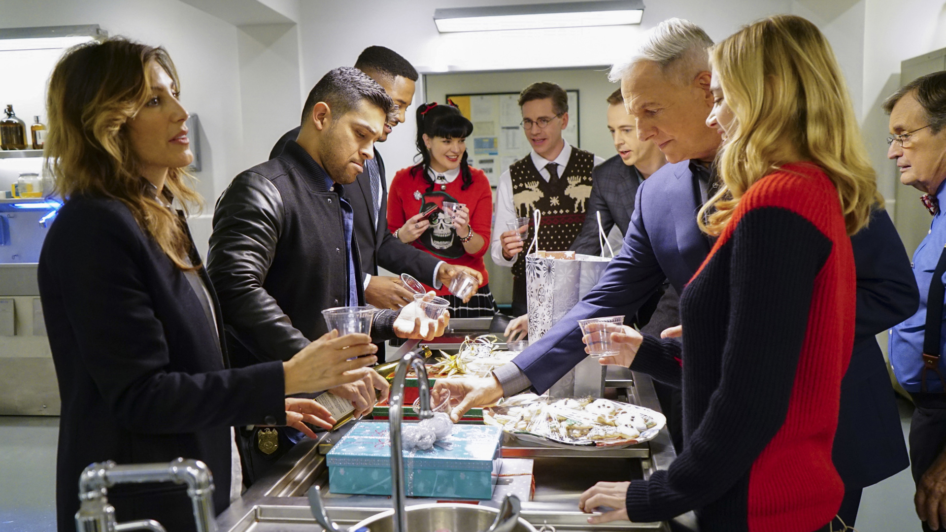 The team gathers for a holiday feast.