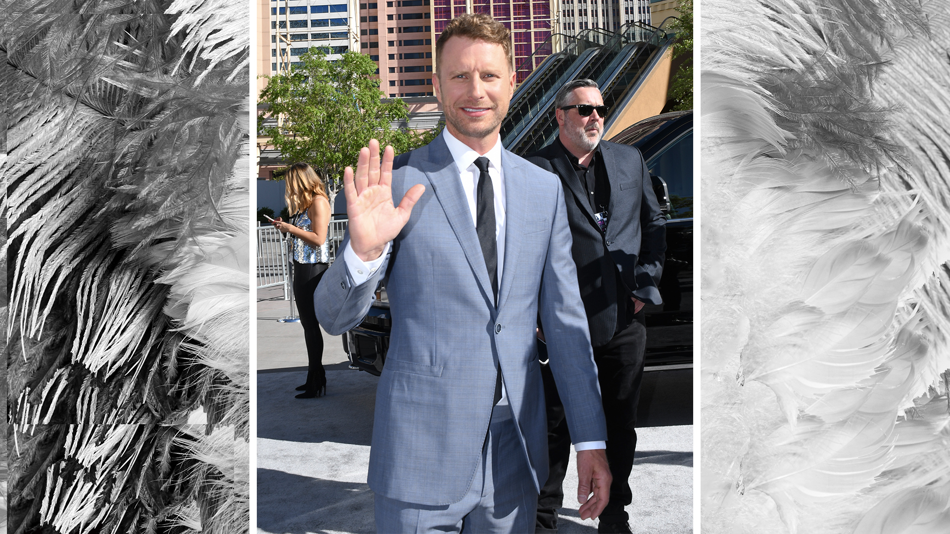 52nd ACM Awards co-host Dierks Bentley waves to the crowd before his big night begins.