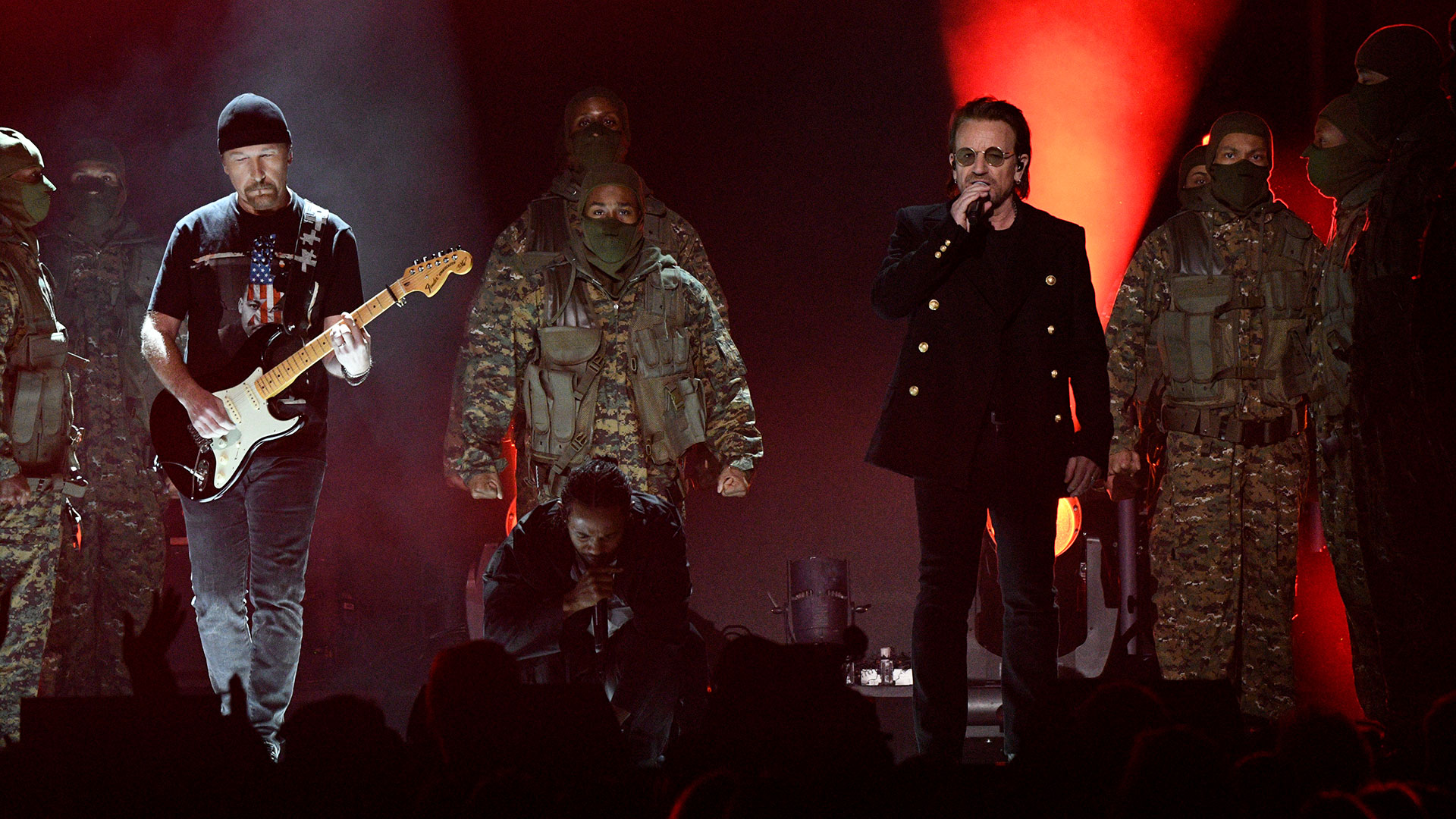 Kendrick Lamar opens the 60th Annual GRAMMY Awards with an assist from Dave Chappelle and Bono and The Edge of U2, performing