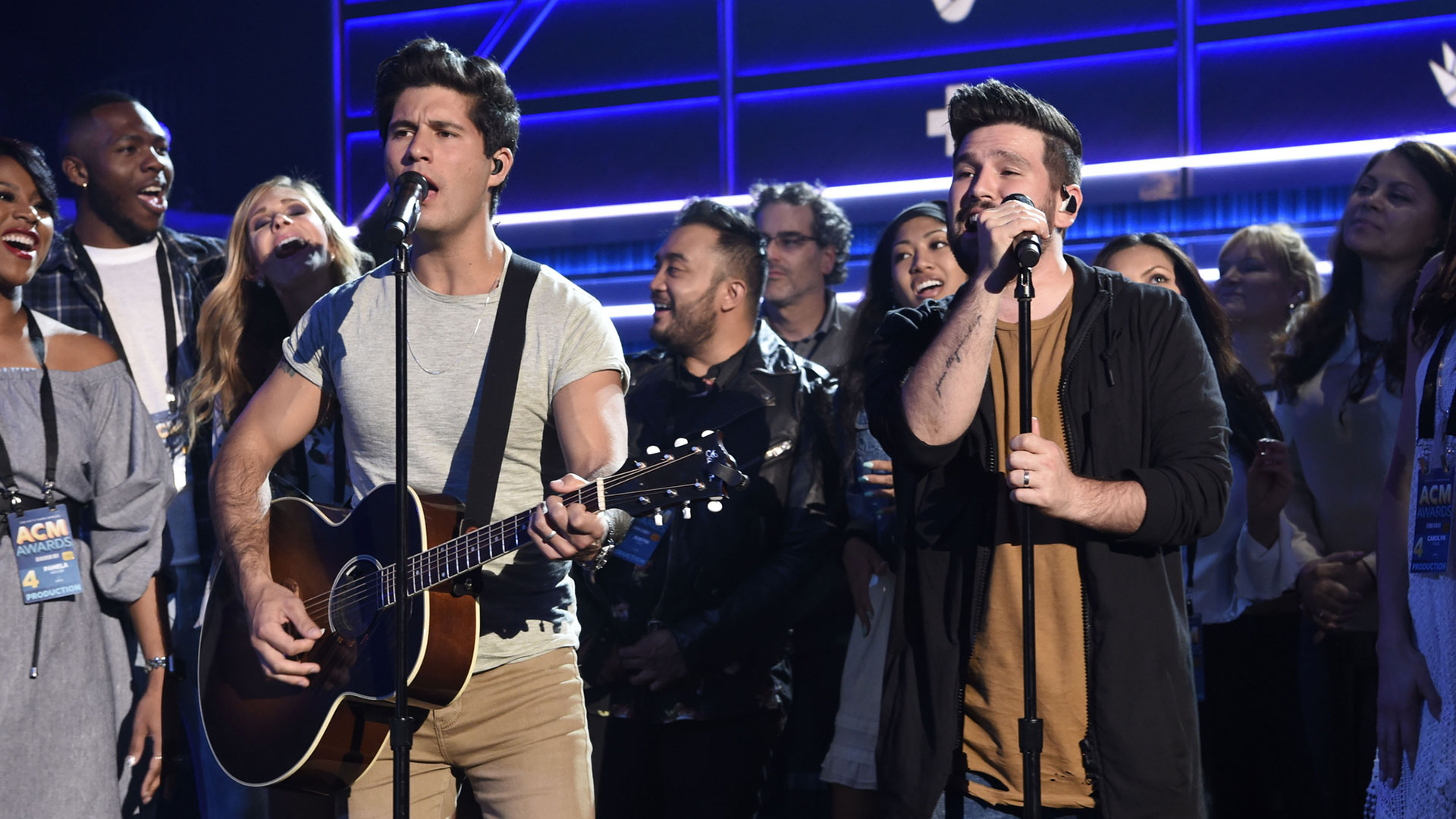 Dan + Shay are the life of the party during their rehearsal for Sunday night's big show!