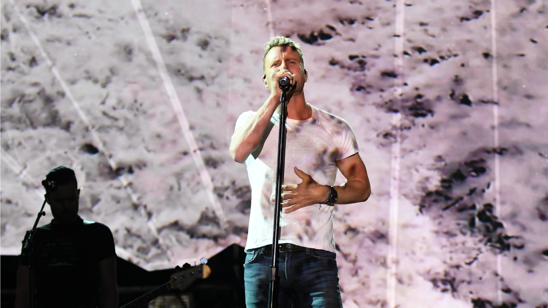 Dierks takes a practice run at his upcoming performance at the 52nd ACM Awards.