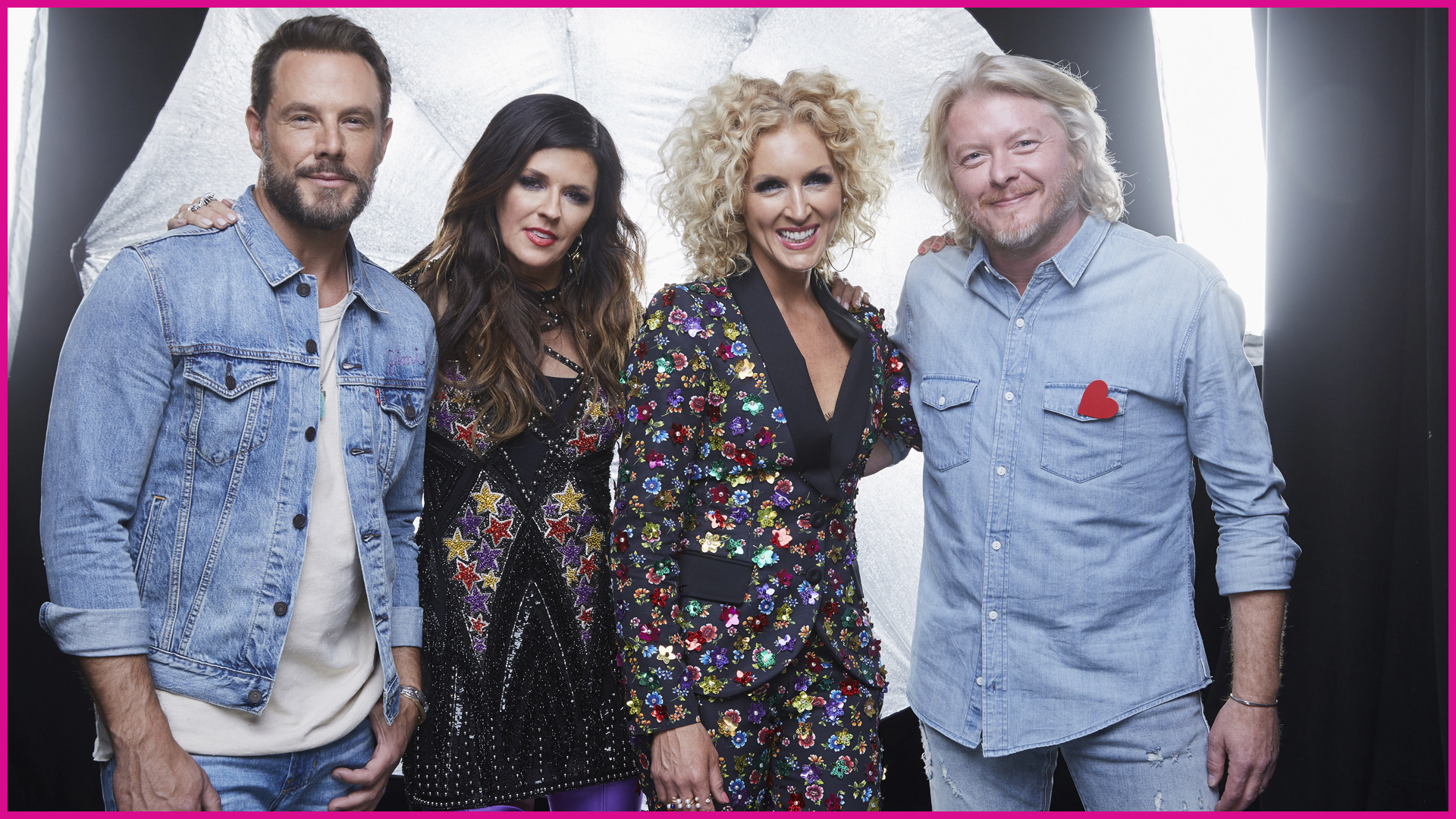 Little Big Town lights things up backstage with a combination of denim and dazzle.