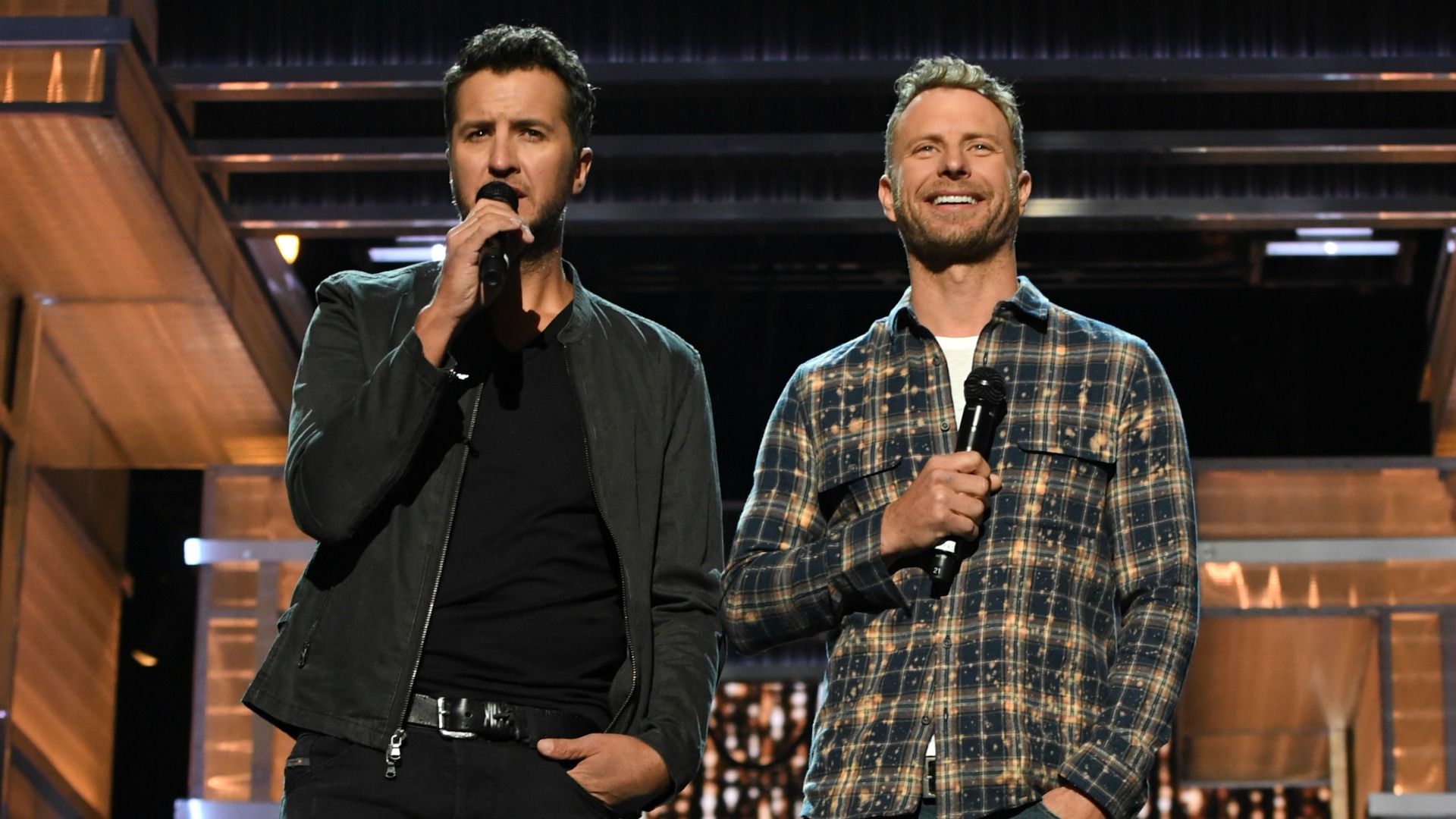 Co-hosts Luke Bryan and Dierks Bentley hit the stage for a run through of the 52nd ACM Awards.