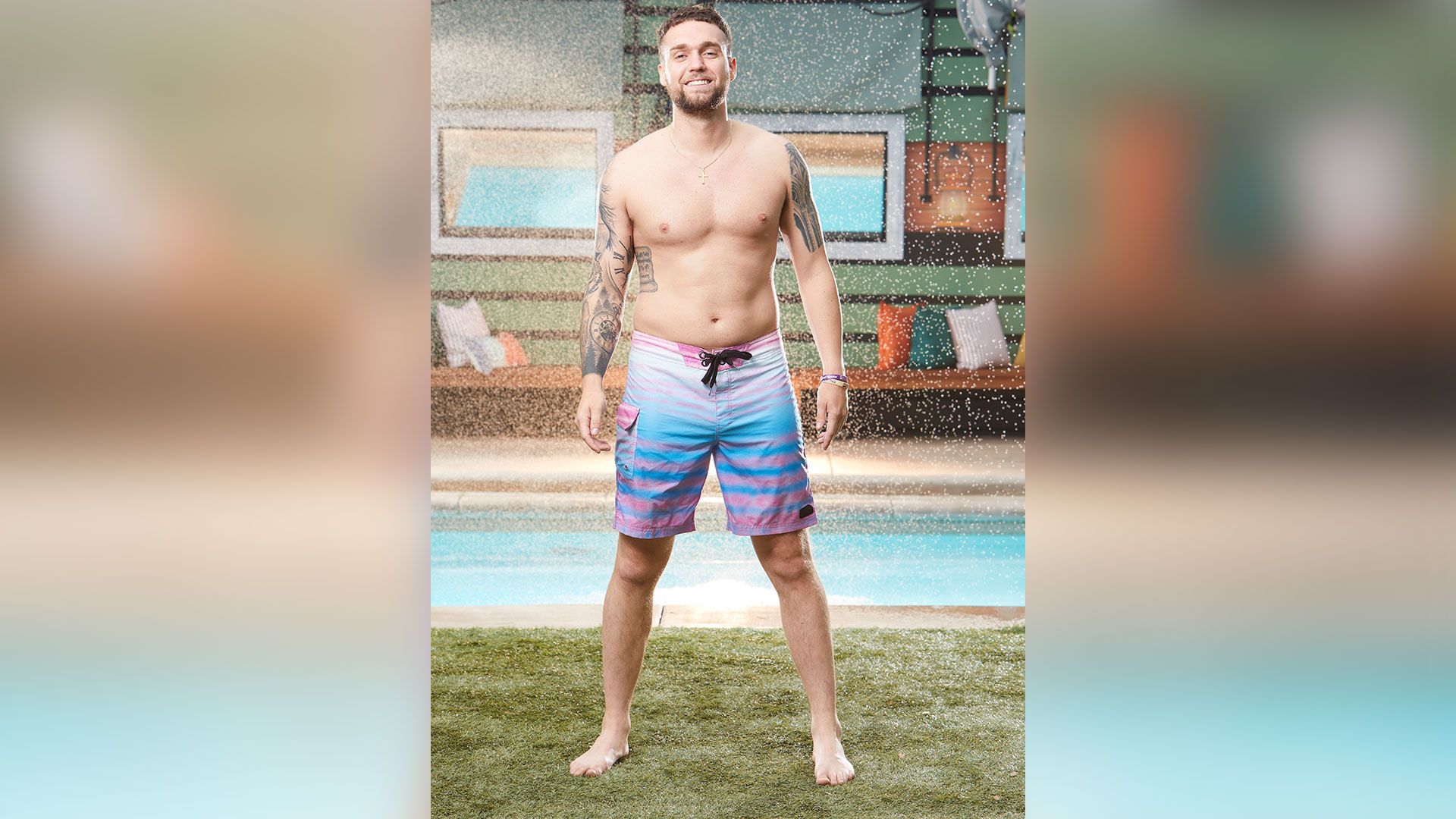 Nick Maccarone brightens the BB backyard with swimwear that's ready for a summer by the pool.