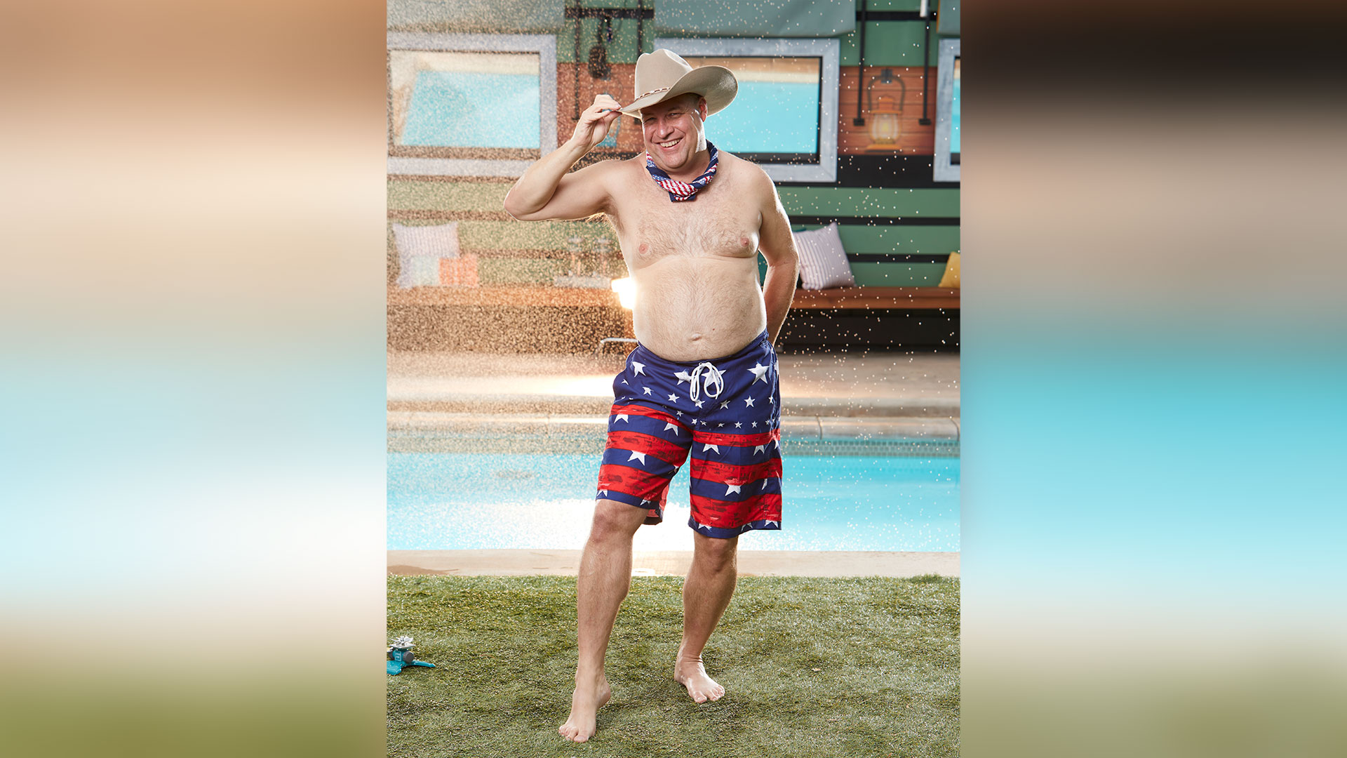 Cliff Hogg III shows us how the Texans lounge poolside with a cowboy hat and plenty of stars and stripes.