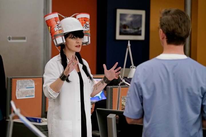 Abby shows off her new Caf-Pow helmet.