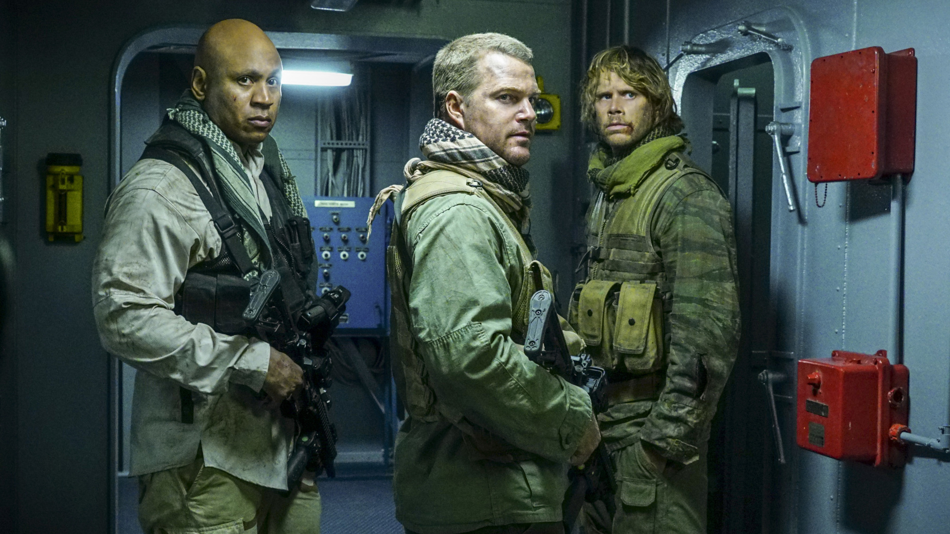 Sam, Callen, and Deeks fully geared up.