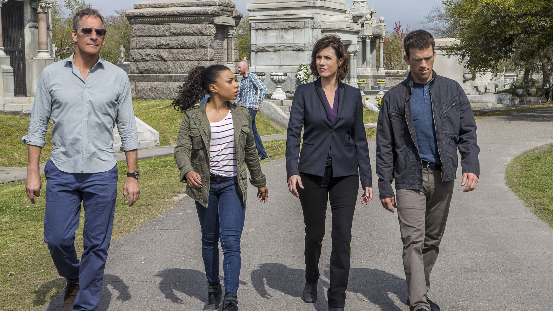 Scott Bakula as Dwayne Pride, Shalita Grant as Sonja Percy, Zoe McLellan as Meredith Brody, and Lucas Black as Christopher LaSalle
