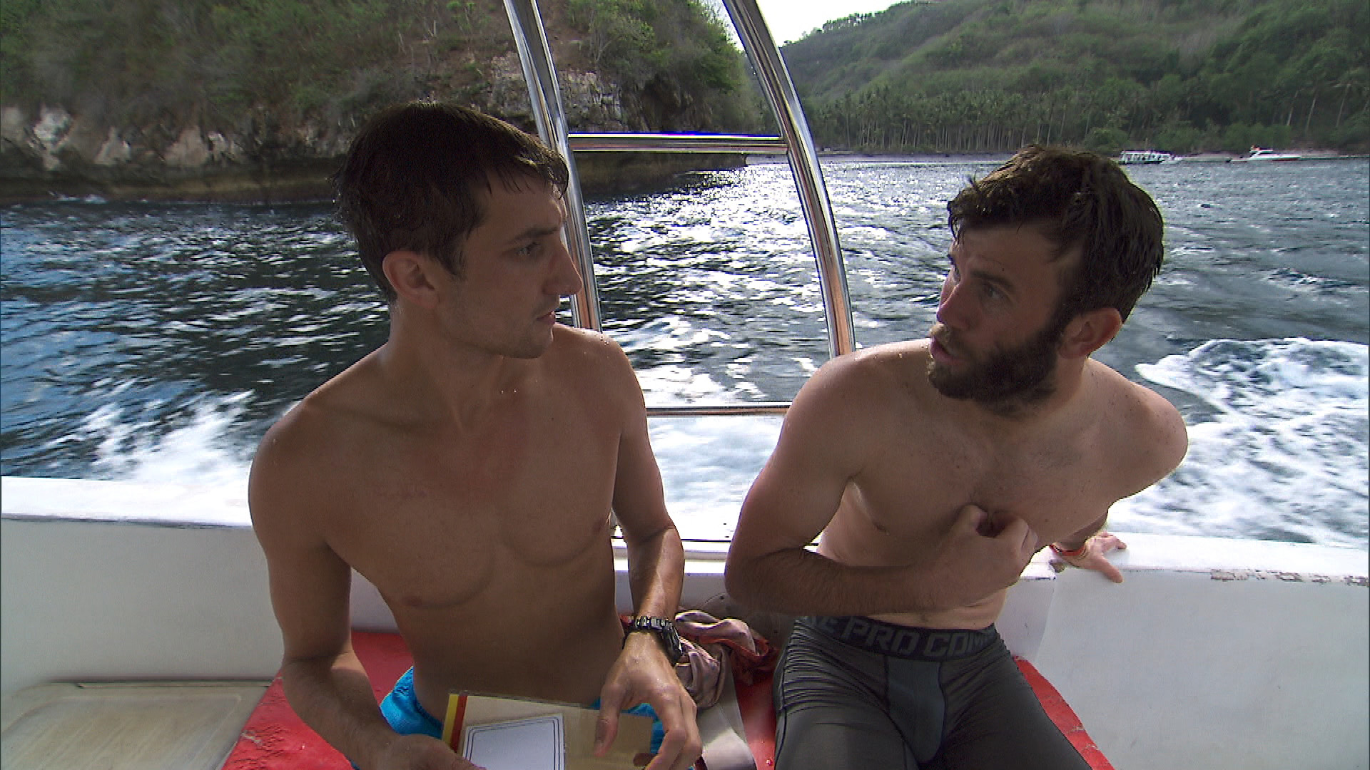 Kurt and Brodie strategize after snorkeling.