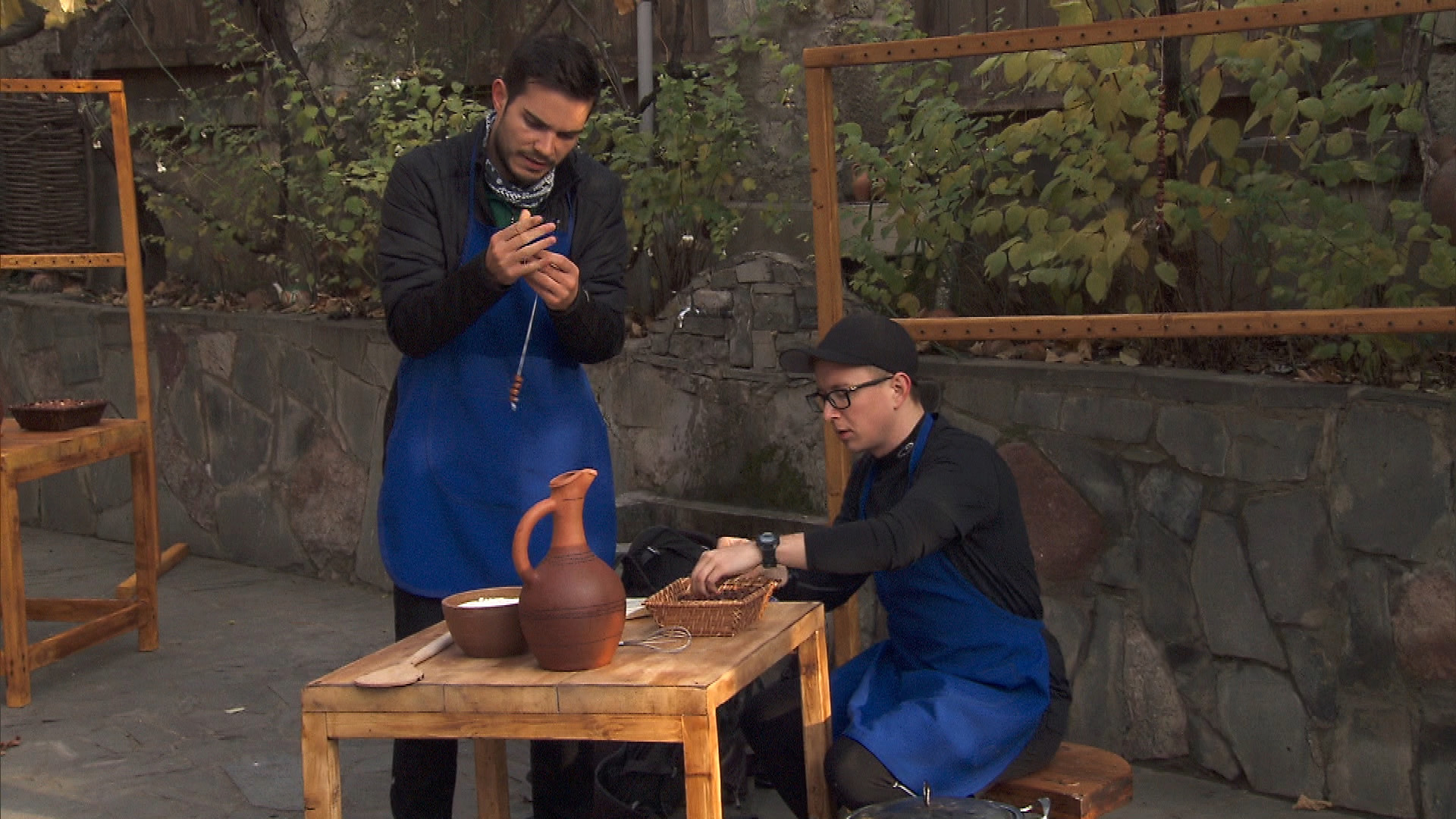 Korey and Tyler keep busy making traditional Georgian candy.